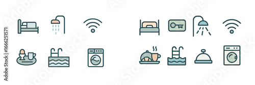 Hotel Services and Amenities Icons, Minimalist flat design