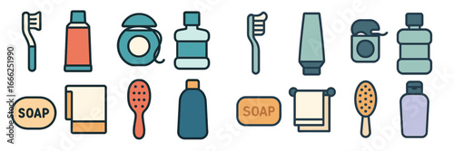 Oral Hygiene and Personal Care Products Set, Minimalist flat design