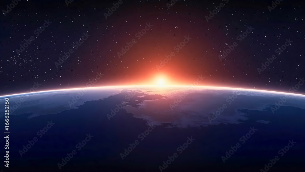 Fototapeta premium Sunrise over Planet Earth from Outer Space