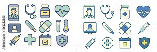 Medical and Healthcare Icons Set, Minimalist flat design