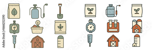 Farming and Agriculture Equipment Symbols, Minimalist flat design