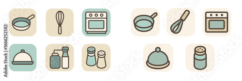 Kitchen Utensils and Appliances Icons, Minimalist flat design