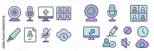 Online Meeting and Communication Icons, Minimalist flat design