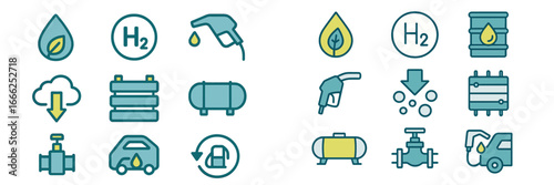 Hydrogen Fueling Station and Energy Icons, Minimalist flat design