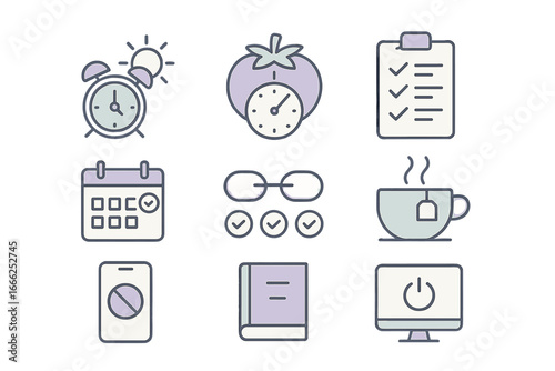 Daily Activity Icons Set, Minimalist flat design