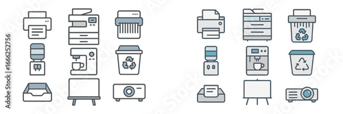 Equipment and Supplies Icons Set, Minimalist flat design