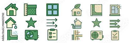 Eco Home Energy Efficiency and Comfort Icons, Minimalist flat design