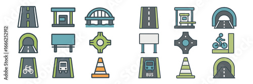 Road and Transportation Symbols Set, Minimalist flat design