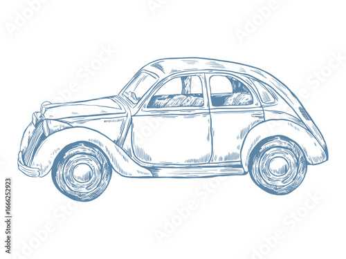 Toile de Jouy inspired wedding car illustration. Wedding hand dawn ceremony icon. Elegant line art minimalist venue sketch. Elements for wedding, monogram, invitation, greeting, birthday card.