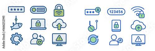 Cybersecurity and Data Protection Icons Set, Minimalist flat design