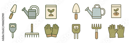 Gardening Tools and Supplies Set, Minimalist flat design