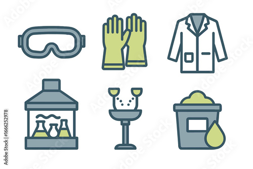 Lab Safety Gear Icons, Minimalist flat design, isolated on white