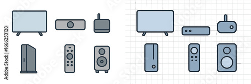 Home Entertainment System Elements Flat Icons, Minimalist flat design