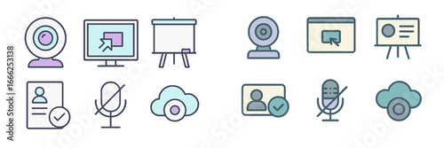 Online Meeting and Communication Icons, Minimalist flat design