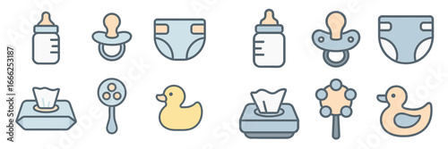 Baby Essentials Icons Set, Minimalist flat design