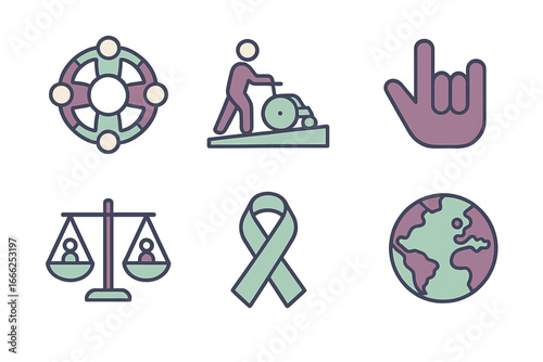 Social Issues and Support Icons, Minimalist flat design
