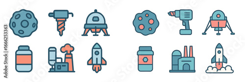 Space Exploration and Industry Symbols, Minimalist flat design