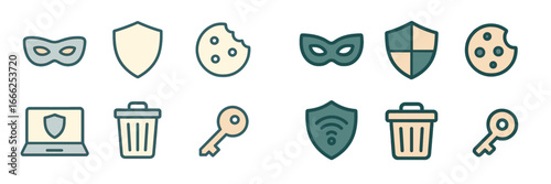 Cybersecurity and Data Protection Icons, Minimalist flat design