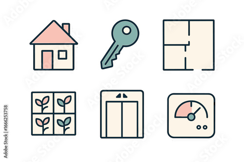 Six real estate and home service icons, Minimalist flat design