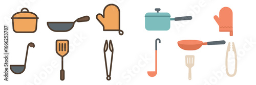 Kitchen Utensils Set, Minimalist flat design, isolated on white