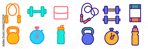 Fitness Equipment Icons, Minimalist flat design