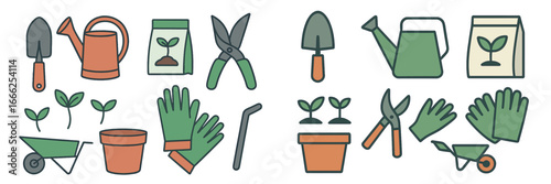 Gardening Tools and Plants Set, Minimalist flat design