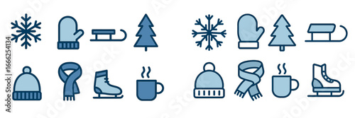 Winter Season Icons, Minimalist flat design, isolated on white
