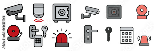 Security System Icons Set, Minimalist flat design