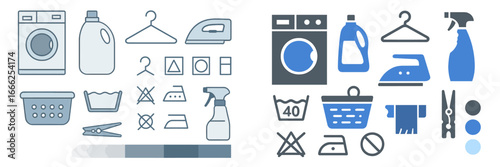 Laundry and Cleaning Symbols, Minimalist flat design