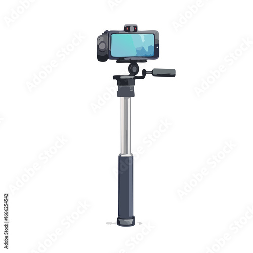 Illustration of a smartphone on a tripod with a black background for creating content and self portraits.