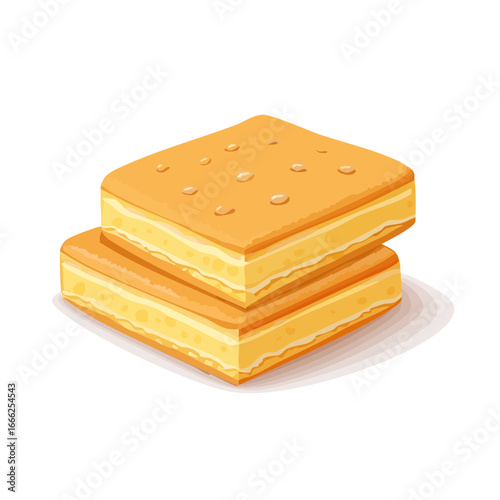 Stack of sliced sponge cakes on plate, cartoon food illustration, dessert serving