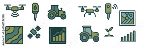 Smart Farming Icons Set, Minimalist flat design