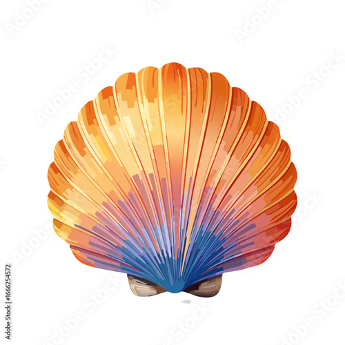 Ornate Seashell Illustration with Orange, Blue, and Brown on Black Background