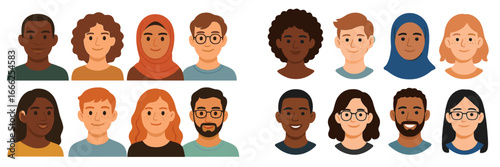 Diverse People Avatars Collection, Minimalist flat design