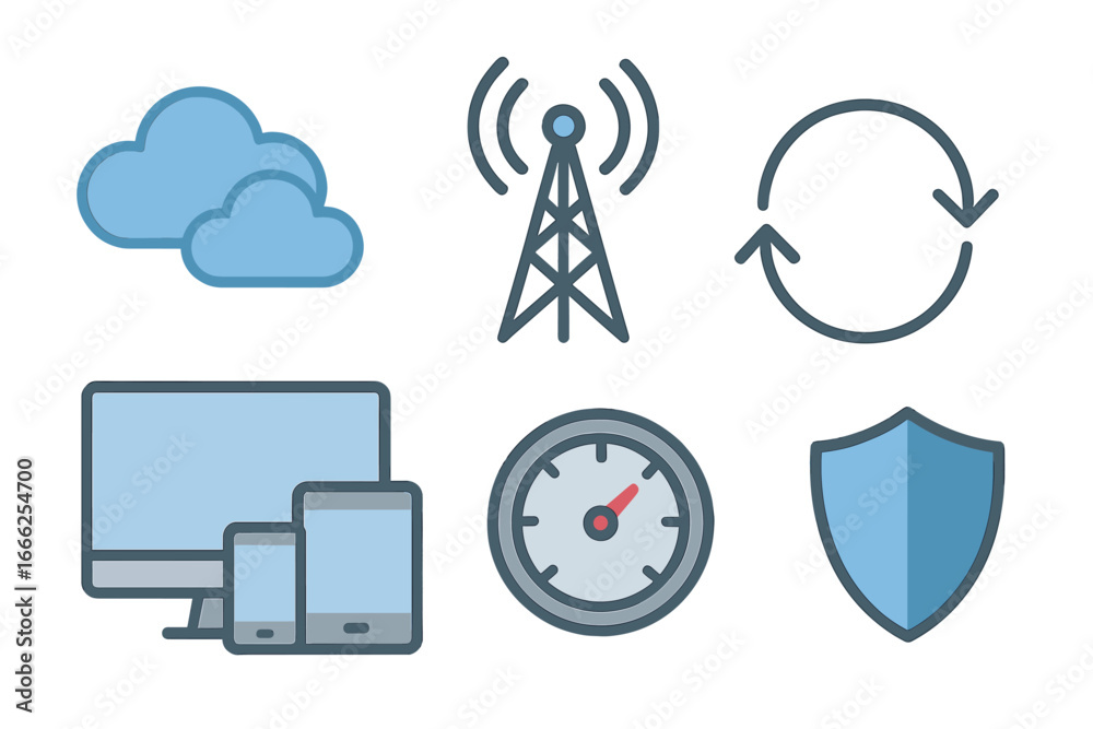 Obraz premium Digital Technology Icons for Connectivity and Security