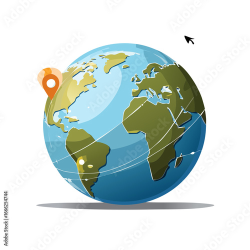 Global connection concept Earth globe world map with location pin showing travel routes worldwide