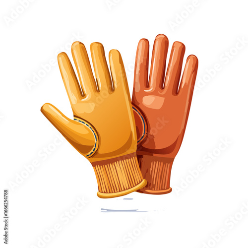 Pair of protective gloves colorful workwear for hands safety in yellow and orange tones cartoon style isolated