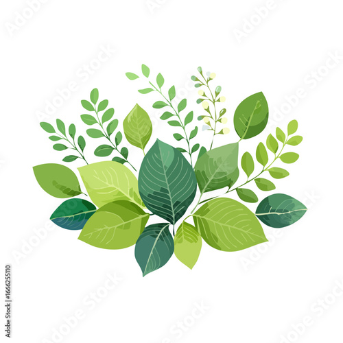 Leafy botanical arrangement on black background Fresh foliage lush greenery design element decorative floral accents natural style