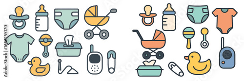 Baby Essentials Flat Icons Set, Minimalist flat design