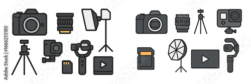 Camera and Video Gear Set, Minimalist flat design
