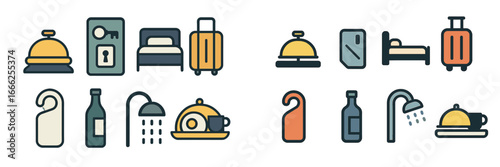 Hotel Service Icons Set, Minimalist flat design