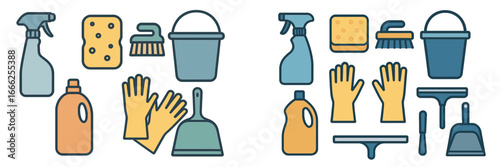 Household Cleaning Supplies and Tools, Minimalist flat design