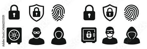 Security Icons Set, Minimalist flat design, isolated on white
