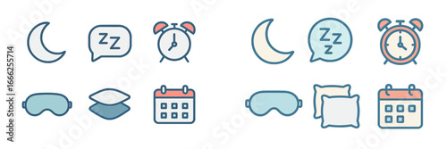 Sleep and Rest Icons Set, Minimalist flat design