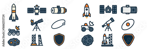 Space Exploration Icons Collection, Minimalist flat design