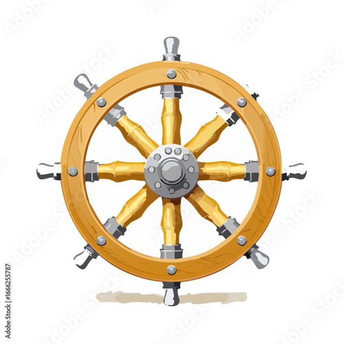 Cartoon ship steering wheel illustration nautical navigation captain wooden