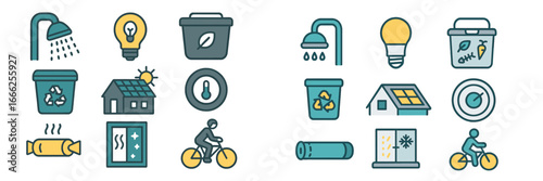 Eco-friendly lifestyle icons for sustainability and green living