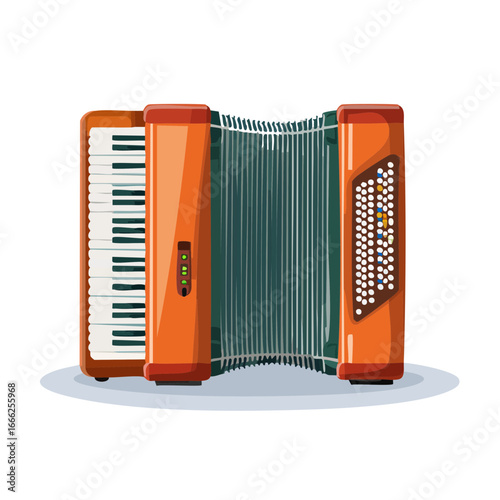 Accordion instrument, musical keyboard illustration, wind instrument, folk instrument, orange accordion