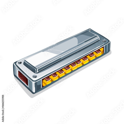 Chromatic Harmonica Illustration Musical Instrument Silver