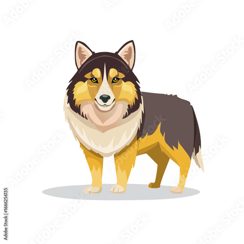 Cartoon Dog Standing: A stylized canine illustration with brown, cream, and golden fur in a friendly pose.
